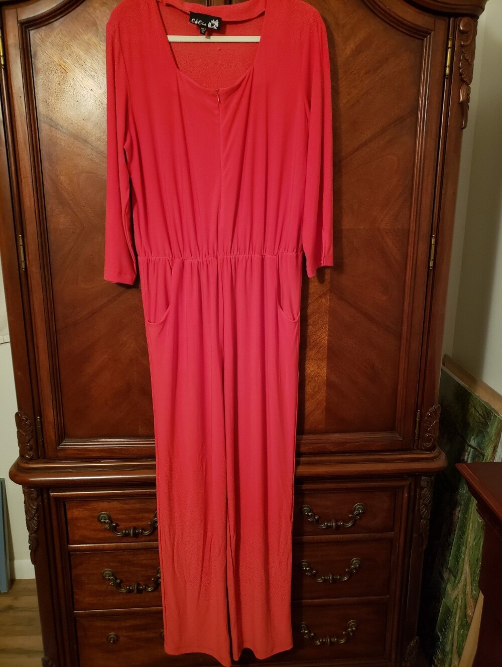 CSC Studio coral long-sleeve relaxed jumpsuit